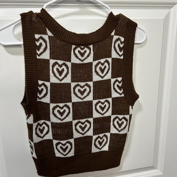 Women's Brown & White Heart Sweater Vest Size S NWOT - Picture 2 of 2
